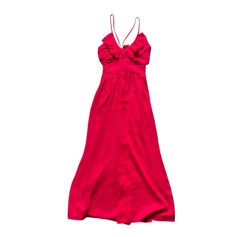 Fuchsia Pink Camisole Ruffle Adjustable Strap Side Zip Maxi Dress Size XS